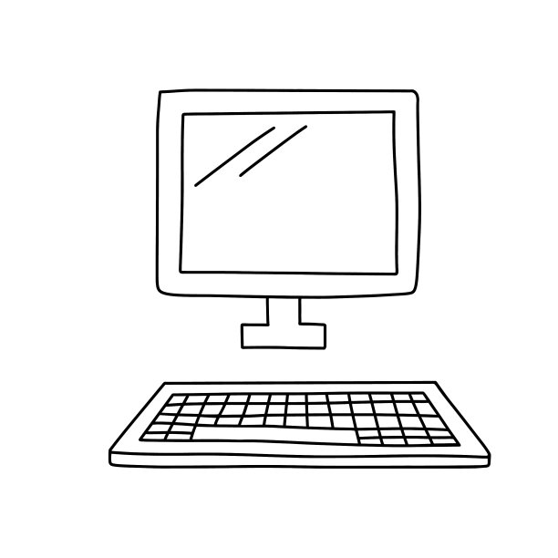 手绘涂鸦复古电脑线图片下载
