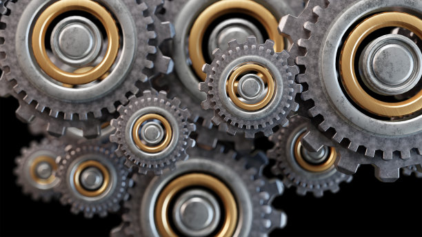 金属齿轮组在一起，透明背景图片下载