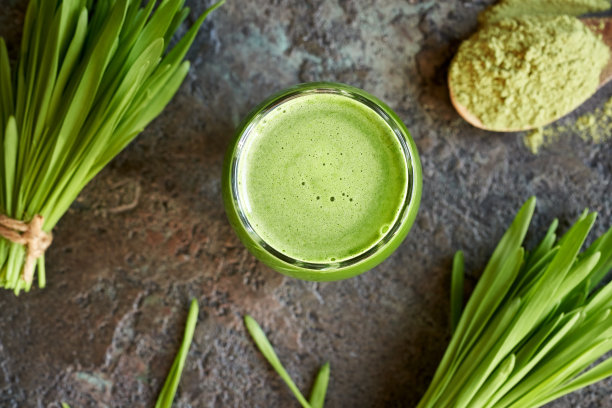 新鲜青大麦草汁，配以国产大麦和干粉图片下载