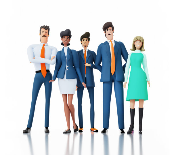 一群成功的商业人士站在白色的队伍里。三维渲染图图片下载