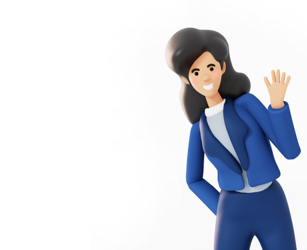 商业女性挥手打招呼的肖像。背景与文本空间。三维渲染图图片下载