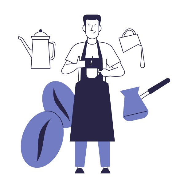 咖啡师准备咖啡。咖啡师准备咖啡。以咖啡为主题的矢量概念。图片下载