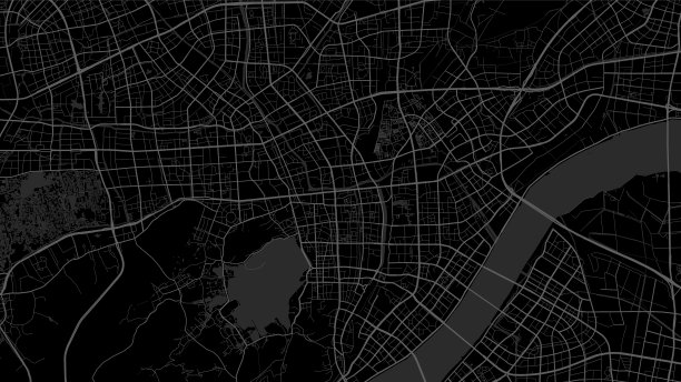 深黑色的杭州市区背景地图图片下载