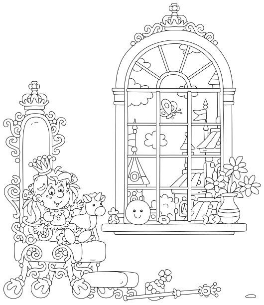 小公主坐在皇宫里的王座上图片下载