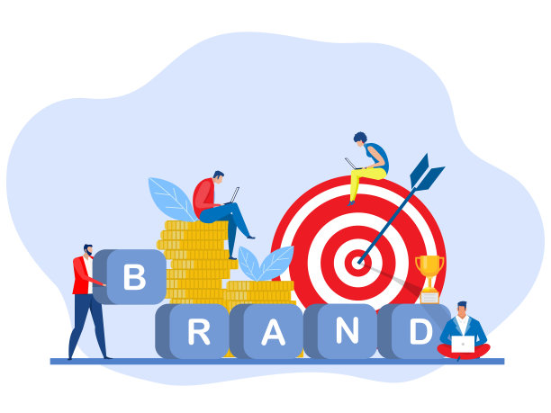 品牌建设，团队成员携带巨大的积木来形成文字品牌，企业形象，品牌形象，品牌传播营销推广活动声誉管理图片下载