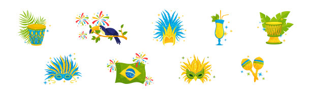 巴西狂欢节明亮的符号和元素图片下载