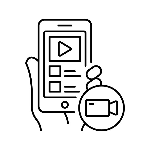 移动视频矢量轮廓图标设计说明。移动技术符号在白色背景EPS 10文件图片下载