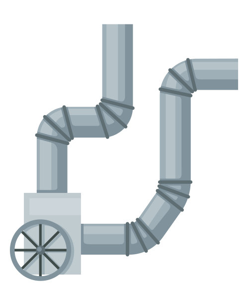 通风管道。排气系统元件。孤立卡通部分。空气系统，白色背景上的钢管详细构造器图片下载