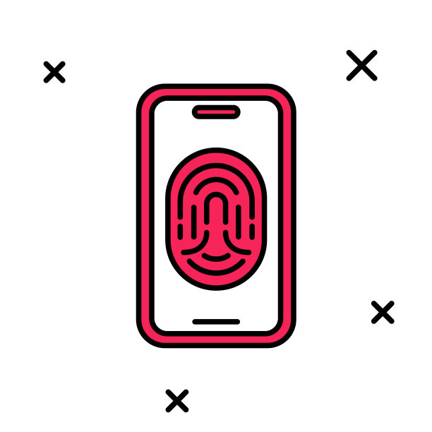 填充轮廓智能手机与指纹扫描仪图标隔离在白色背景。安全概念，个人通过手指移动访问。向量图片下载
