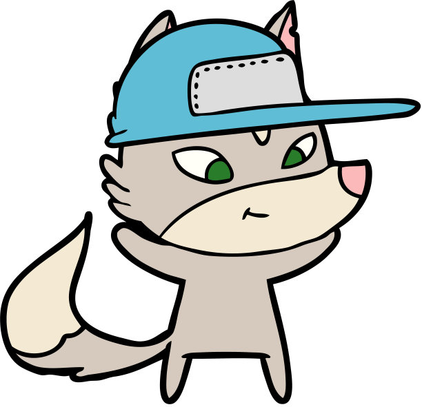 友好的卡通狼戴卡车帽图片下载