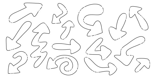 涂鸦箭头图标设置。箭头图标与各种方向。手绘风格。孤立在白色背景上。矢量图图片下载