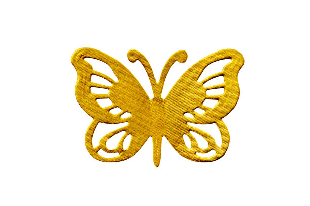 金色的纸蝴蝶孤立在白色背景俯视图。图片下载