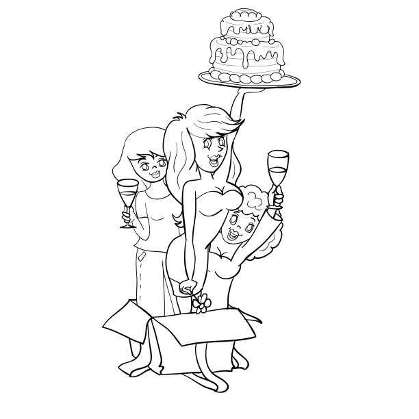 素描三个女人拿着礼物跳出盒子图片下载