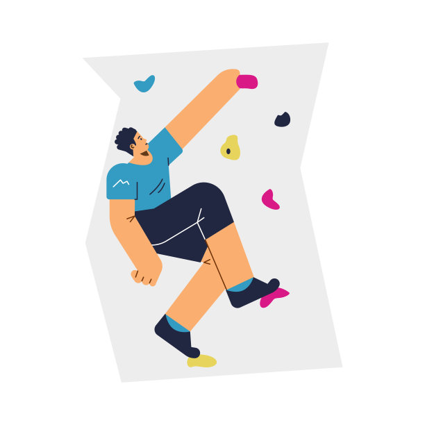 少年攀爬人造墙平面造型，矢量插画图片下载