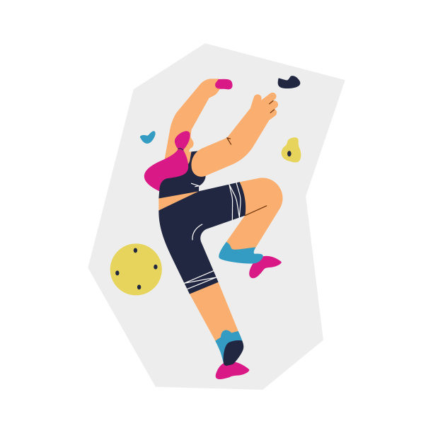 在人造岩石、平面矢量上进行登山和攀爬运动锻炼。图片下载