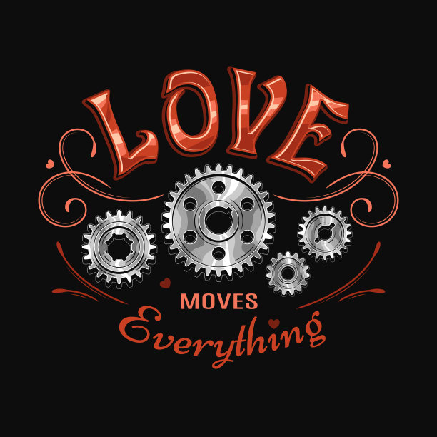 复古的爱标签与齿轮文本图片下载