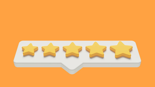 标志与黄色评级星，橙色背景，3d渲染图片下载