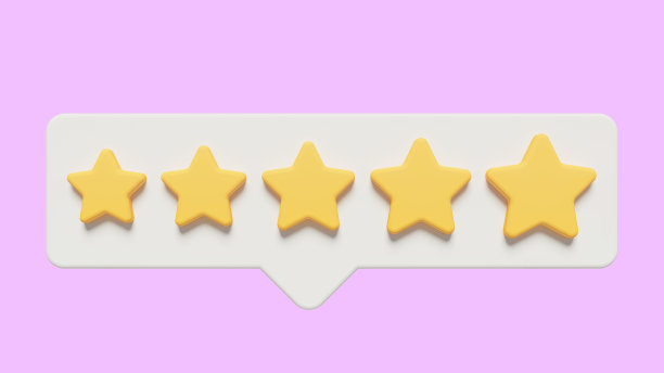 标志与黄色评级星，粉红色背景，3d渲染图片下载