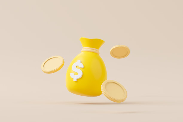钱袋与图标美元货币和金币堆叠的背景。省钱投资理念。三维渲染插图图片下载