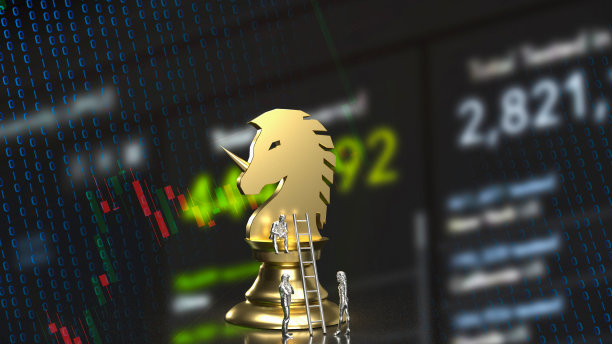 人与金独角兽国际象棋为商业概念3d渲染图片下载