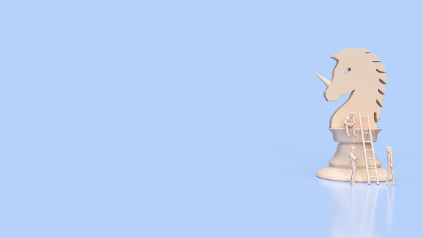 人和木独角兽象棋商业概念3d渲染图片下载