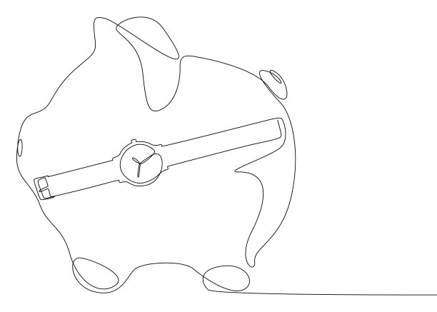 一个连续的储蓄罐和手表。细线插图矢量概念。轮廓图创意。图片下载