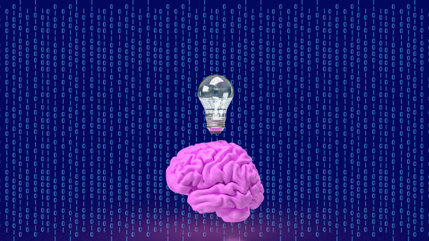 大脑和灯泡的创造性思维或头脑风暴概念3d渲染图片下载