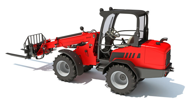 伸缩轮式装载机三维渲染在白色背景图片下载
