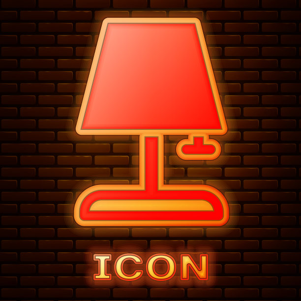 发光的霓虹灯图标孤立在砖上图片下载