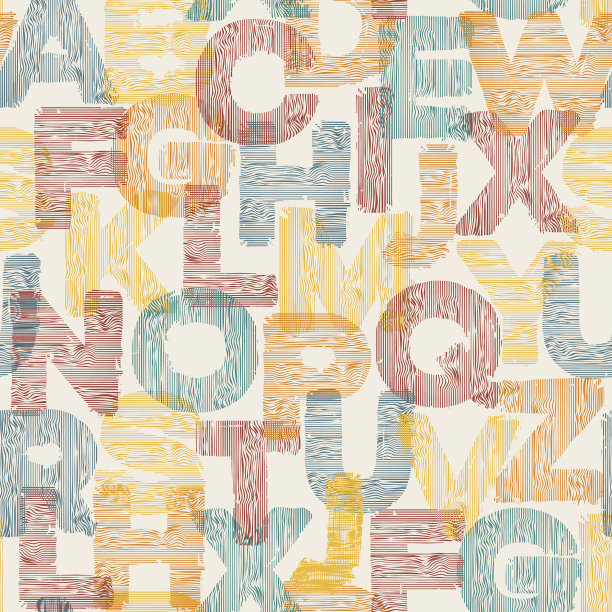 彩色无缝图案的英文字母与图片下载