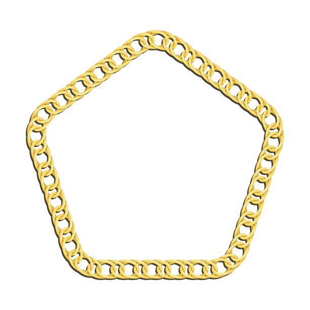 金色五边形链条框架装饰头。金色金属双编织链框隔离在白色背景。向量图片下载