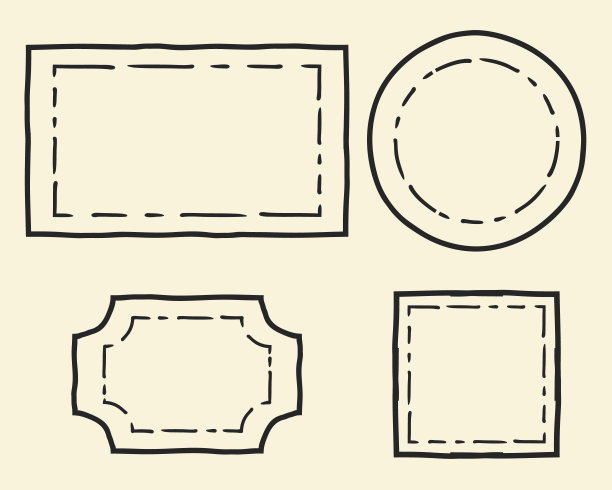 框架大纲集。手绘装饰涂鸦黑色墨水笔画边框，潦草的线条，圆形，方形，矩形几何形状图片下载