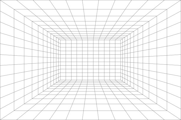 未来主义3d风格的房间投影网格。勾勒未来的网格背景，房间投影。透视视图中的线框网格模板图片下载
