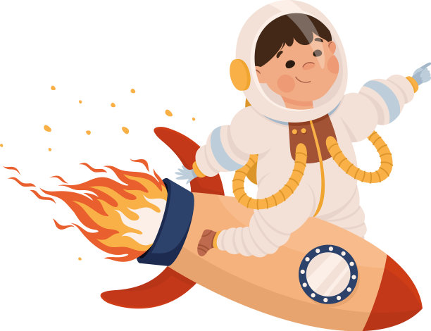 穿着太空服的小男孩骑着火箭孩子飞行图片下载