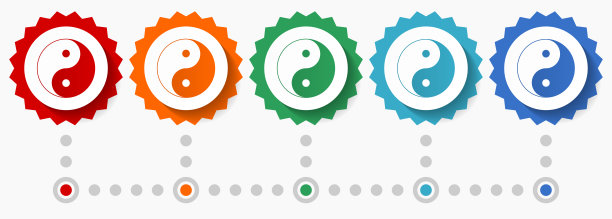 阴阳矢量图标集，彩色信息图形模板，集平面设计徽章图标在5种颜色的选择图片下载