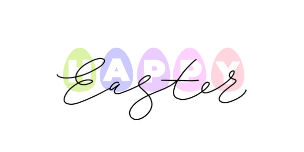 复活节快乐黑色单线字体与粉彩图片下载