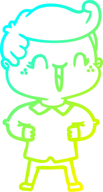 冷梯度线画一个卡通笑男孩的手在臀部图片下载