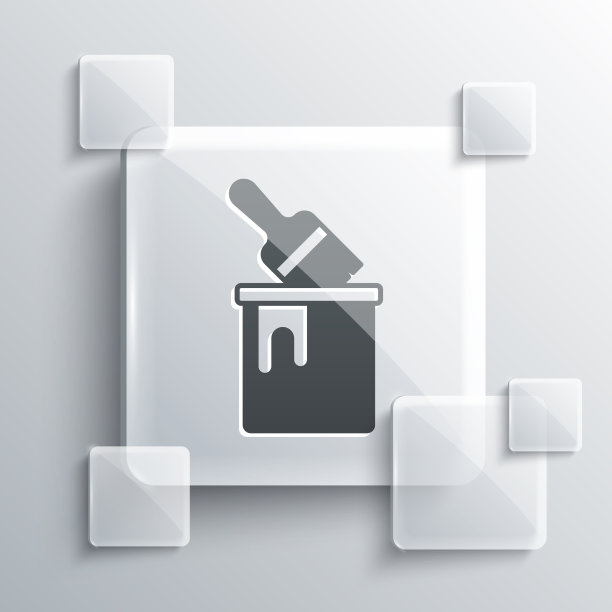 灰色油漆桶与画笔图标隔离在灰色上图片下载