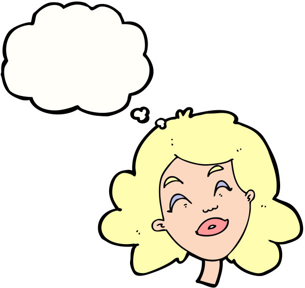 卡通快乐的女性面孔与思想泡泡图片下载