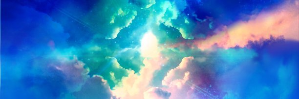 大尺寸的插图，美丽的闪烁神秘的光和彩虹色的星云和恒星在太空中漂移图片下载