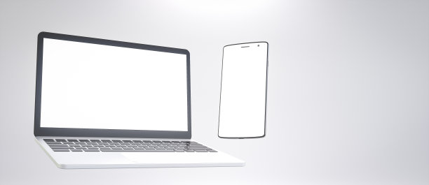 笔记本电脑的空白屏幕和移动3d渲染图片下载