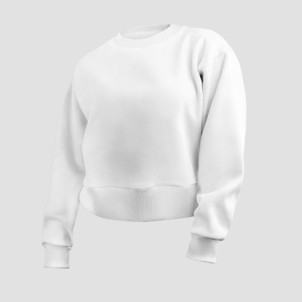 白色作物运动衫模型，3D渲染，妇女衬衫袖口，休闲服装孤立的背景，正面视图。图片下载