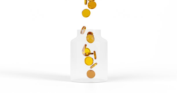 3d金币放在罐子里。图片下载