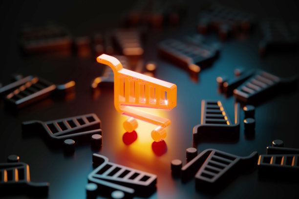 黄色购物车符号发光在黑色背景上的黑色购物车符号图片下载