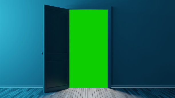 创造性的过渡。用chromakey打开空房间的门。图片下载