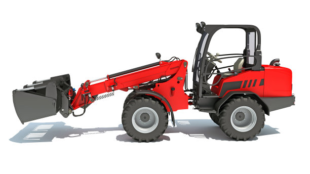 伸缩轮式装载机三维渲染在白色背景图片下载