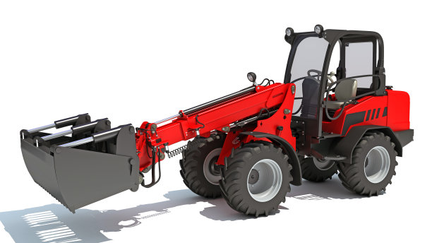 伸缩轮式装载机三维渲染在白色背景图片下载