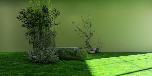 领奖台与植物3d渲染，3d插图图片下载