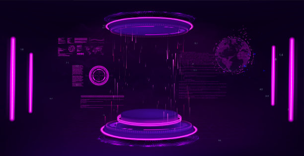 带有全息图讲台的紫色3D未来实验室图片下载