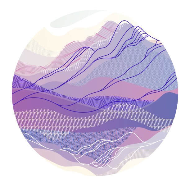 自然艺术东方日本风格矢量抽象的背景在一个圆形，像水一样流动的形状和纹理的线条。图片下载